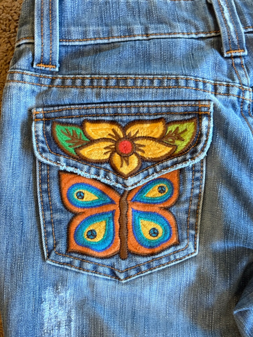 Frankie B. Low-Rise Flare Jeans with Butterfly + Flower Embroidery - Size 2 - Picture 7 of 10